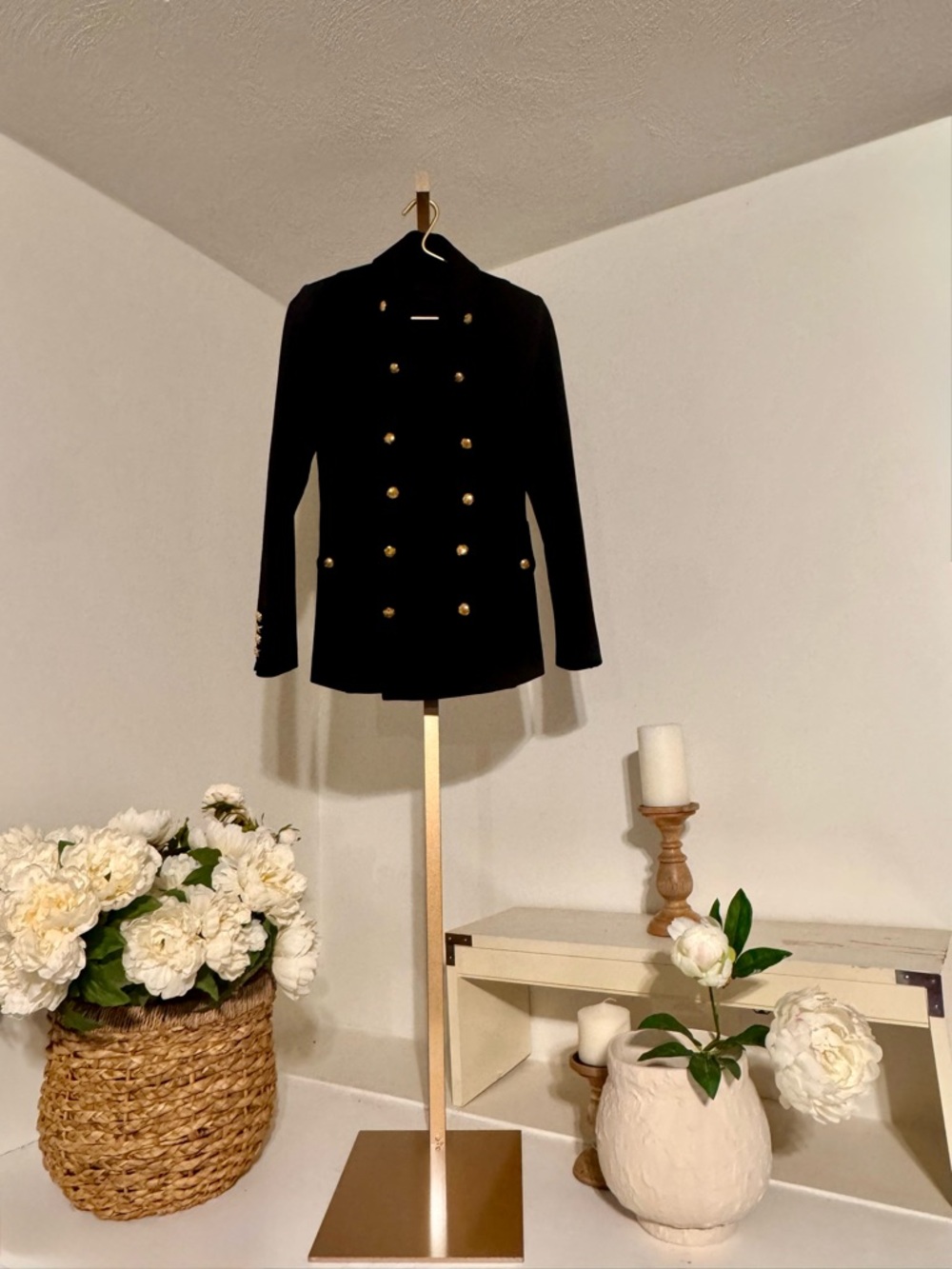 INTERMIX Black Double-Breasted Military Blazer with Gold Buttons